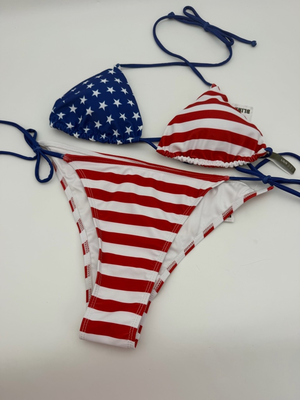 American Flag Stripe Triangle Bikini Set - Red, White & Blue